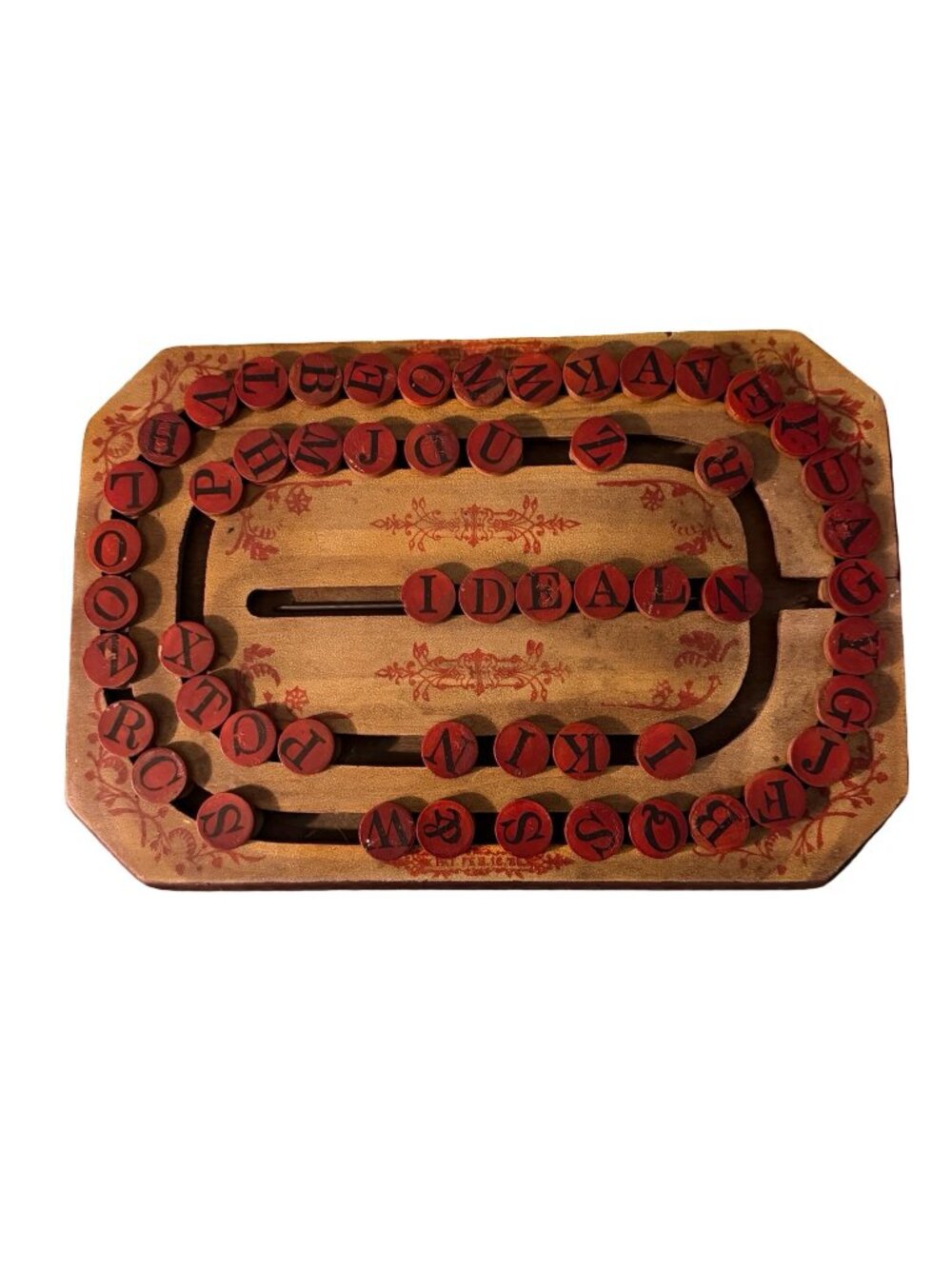 Antique 1886 Patent Wooden Alphabet Spelling Board Sliding Letter Tiles Victoria
